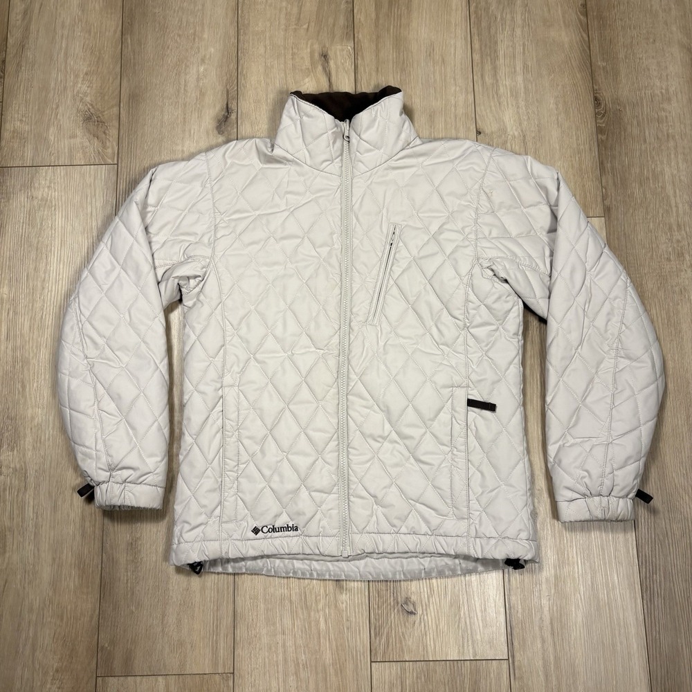 Womens Columbia Cream Beige Full Zip‎ Quilted Puffer Jacket Small